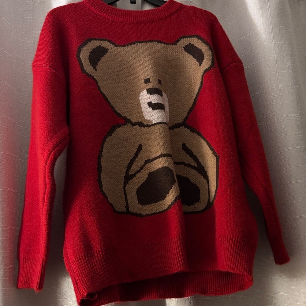 Oversized Red Moschino Inspired Teddy Bear Sweater‎ - Mens L/Womens XL